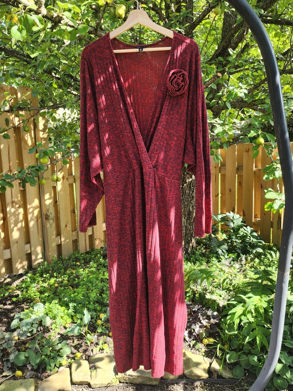 Torrid 6X Marled Red Long Sleeve Wrap Maxi Dress with Rosette